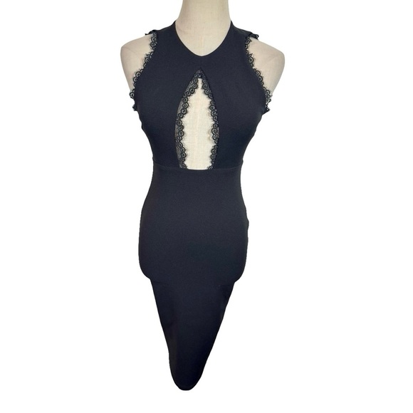 Nookie Sweet Life High Neck Cutout Lace Trim Pencil Midi Dress Black x Revolve - Picture 2 of 13